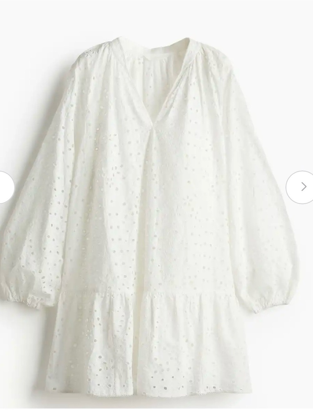 H&M White Eyelet V-Neck Tiered Mini Dress